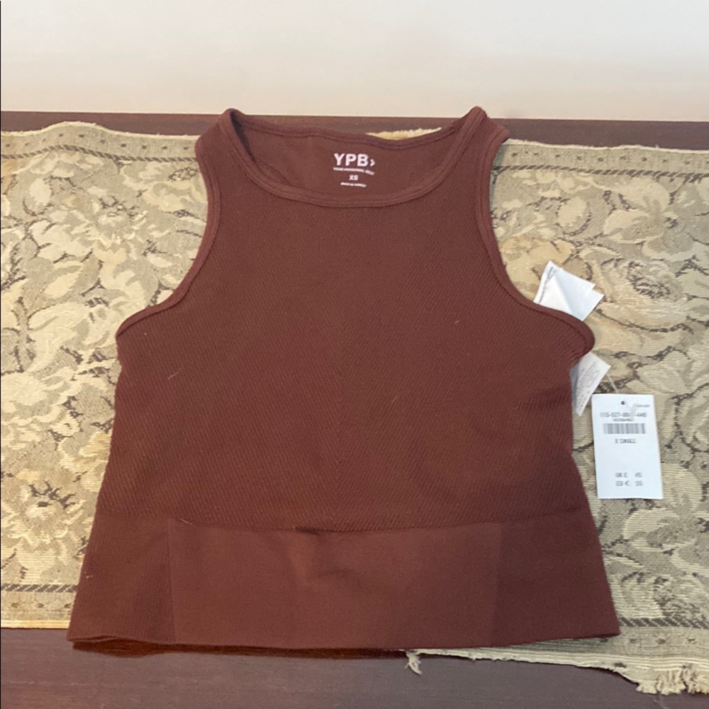 Brown Fitted Tank Top with Crew Neck